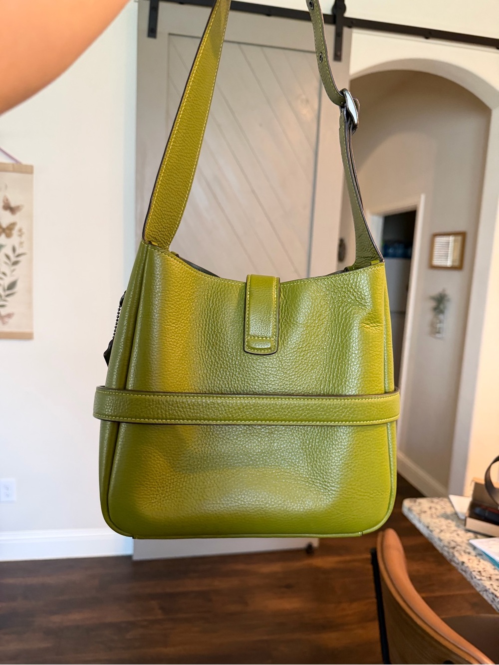 Coach Hadley Pebble Leather Shoulder Bag in Olive Green Rare - Picture 2 of 9